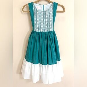 THINK PINK BOWS Girls‎ Teal Tiered Dress 8 Lace Heirloom Sleeveless Cottagecore